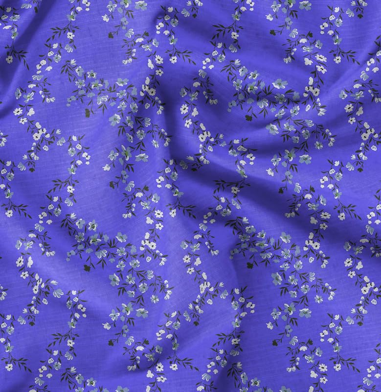 Soimoi Floral Print - Blue, Moss Georgette Fabric Material - 42 Inch Wide, 1 Meter, Unstitched Versatile Fabric for Dresses, Skirts, Blouses, Drapery Projects — image 1