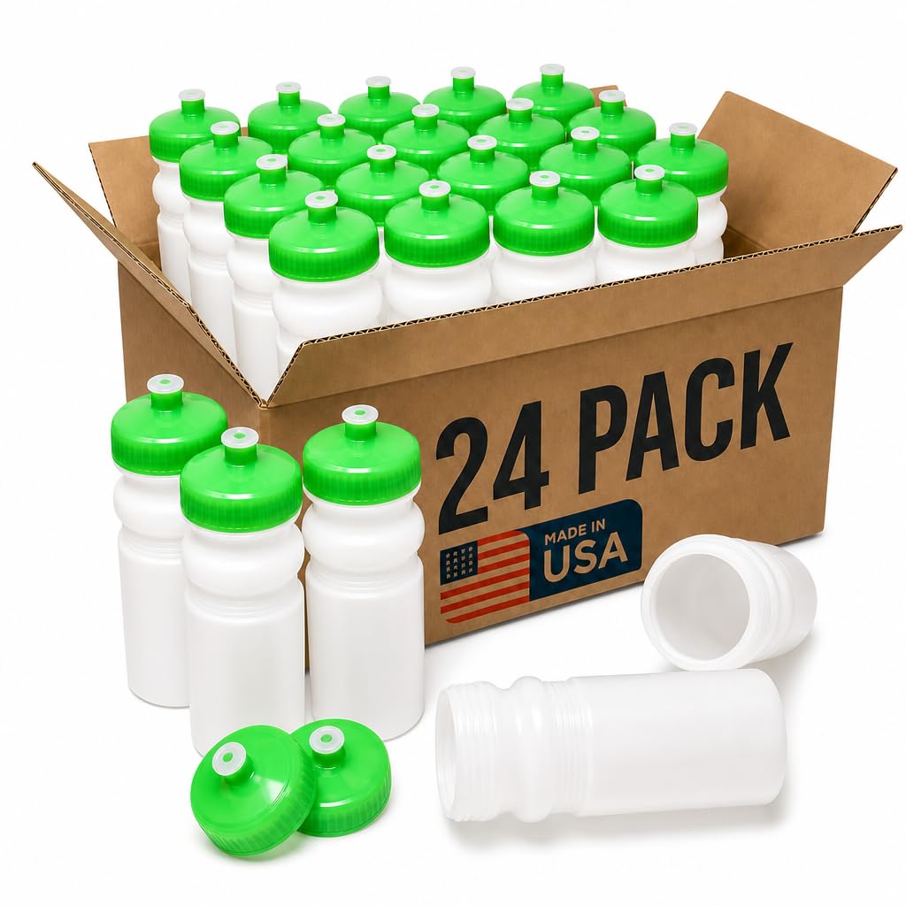Rolling Sands Wiederverwendbare Wasserflaschen, 24 Stück, 590 ml, hergestellt in den USA, BPA-frei, breite Öffnung für einfache Reinigung, spülmaschinenfest, bruchfest, weiße Flasche
