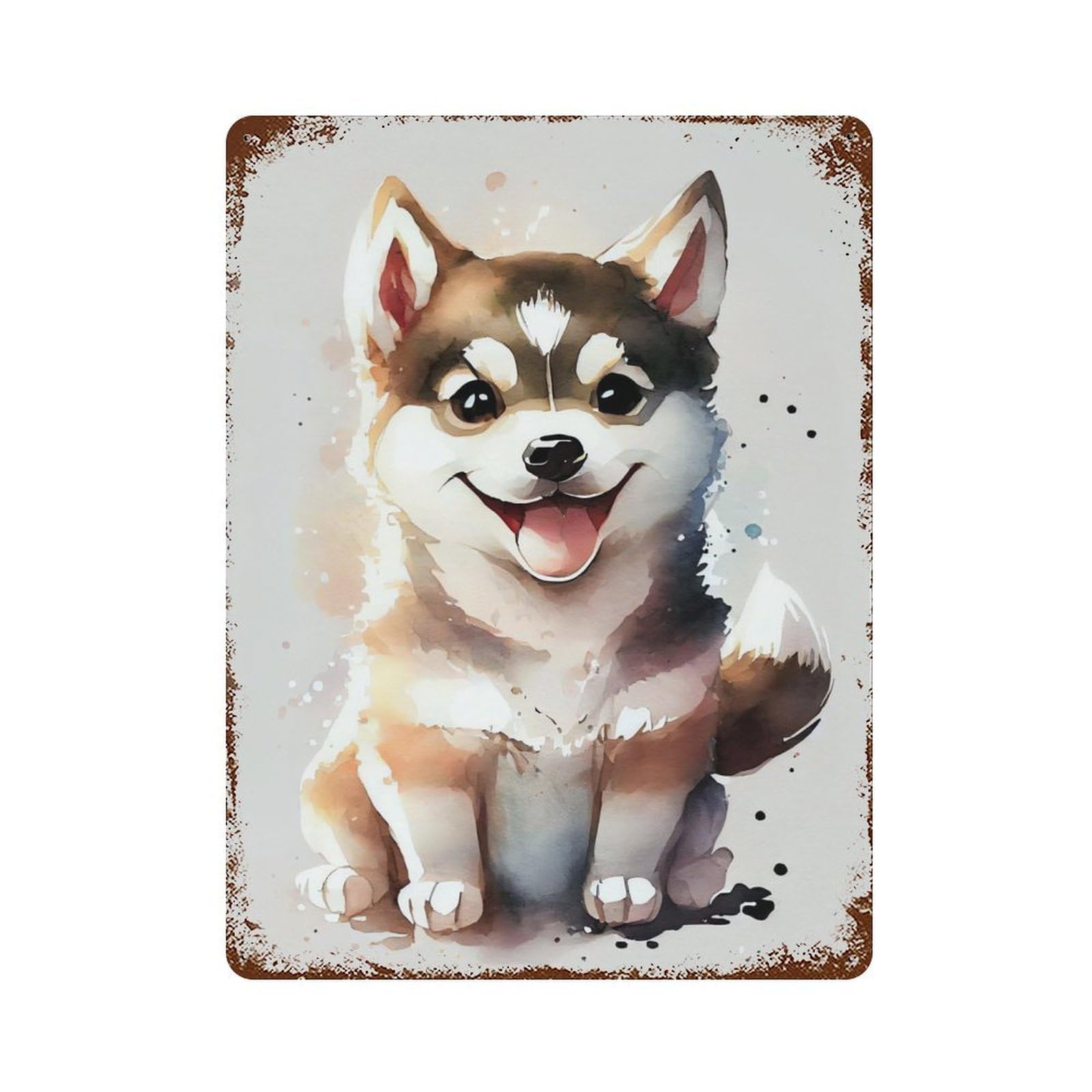 Husky Watercolor Cute Rustic Tin Plaque 15.7"x11.8", Ideal for Shed, Workshop And Garage Wall Decor