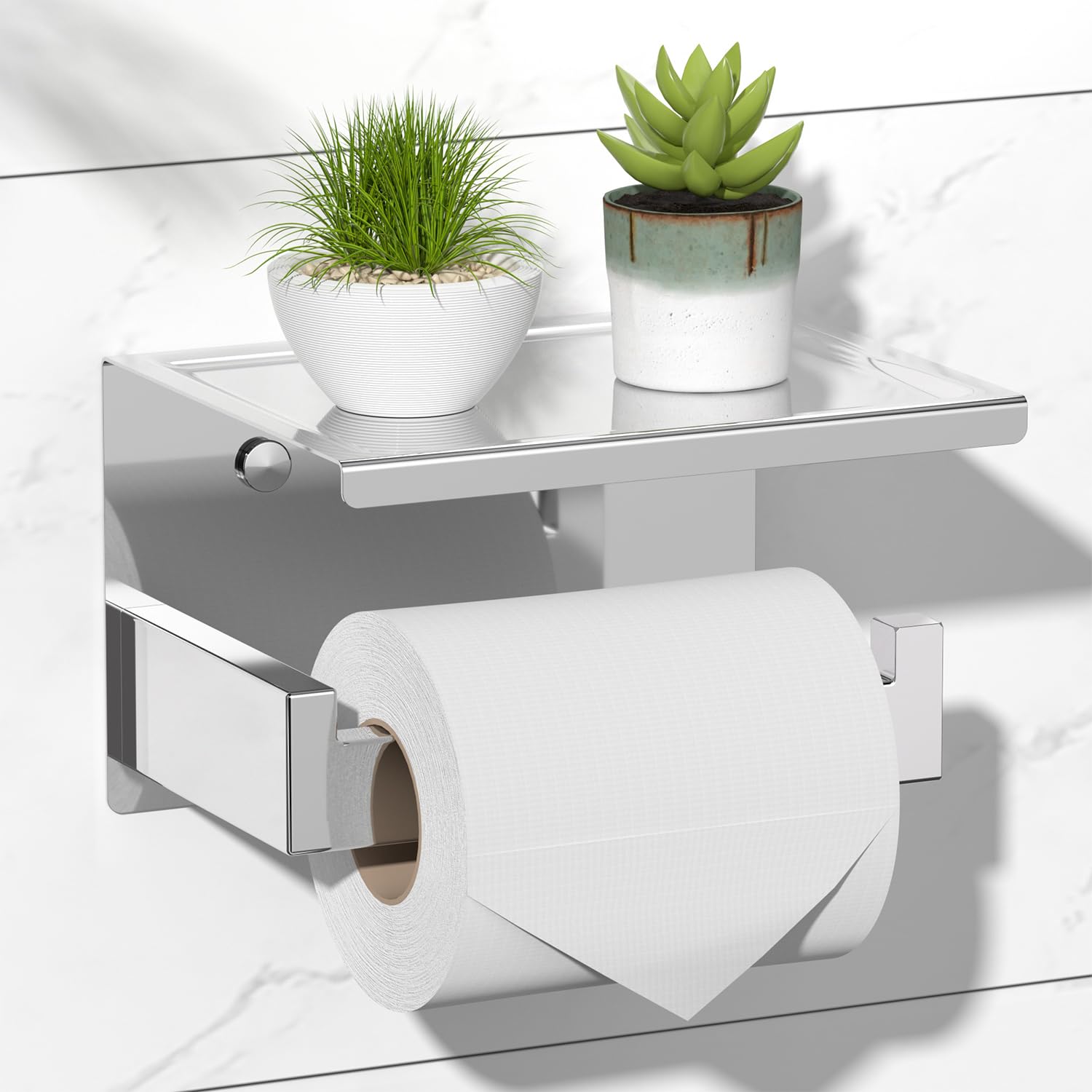 HITSLAM Toilet Paper Holder with Shelf, Stick on Matte Black Toilet Paper Roll Holder, Self Adhesive or Wall-Mount with Screws for Bathroom,Washroom — Amazon image 9