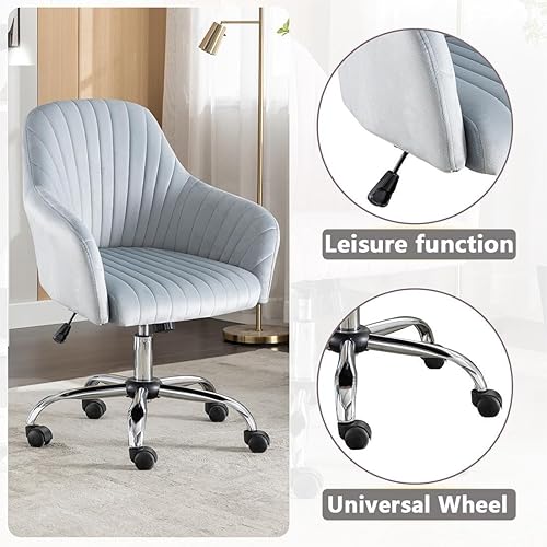 Miniatura 8 de Anwickhomk Bonita silla de escritorio de oficina en casa, silla giratoria de terciopelo, moderna silla de escritorio tapizada con ruedas y altura