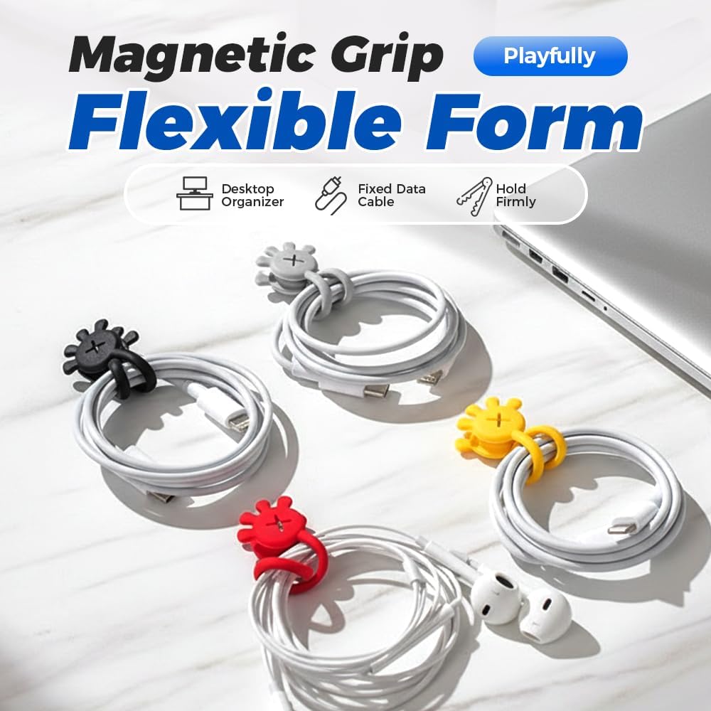Reusable Silicone Magnetic Cable Ties, 2026 Upgrade Data Cable Organizer, Multipurpose Elastic Cord Organizer for Fastening and Bundling Cable Cords Wires Management (20PC)