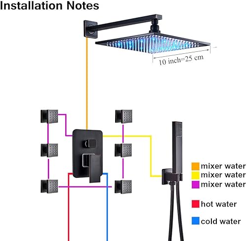 Miniatura 11 de Grifo de baño de bronce negro para ducha de lluvia, grifo de baño montado en la pared, grifo mezclador de ducha de baño, juego de ducha de 16 Juego