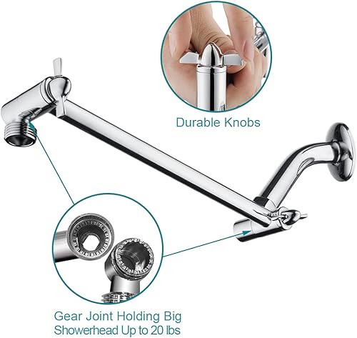 Miniatura 6 de BRIGHT SHOWERS Juego de cabezal de ducha de mano con 9 ajustes de pulverización con brazo de extensión de cabezal de ducha de 10 pulgadas, cromado