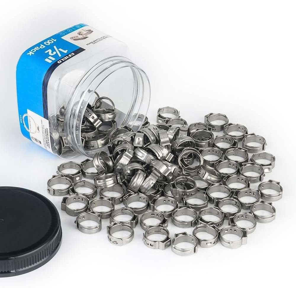 - (Pack of 100) EFIELD 1/2-inch Stainless Steel Pex Cinch Clamp Rings for Pex Tubing Pipes,(CLAMP016)