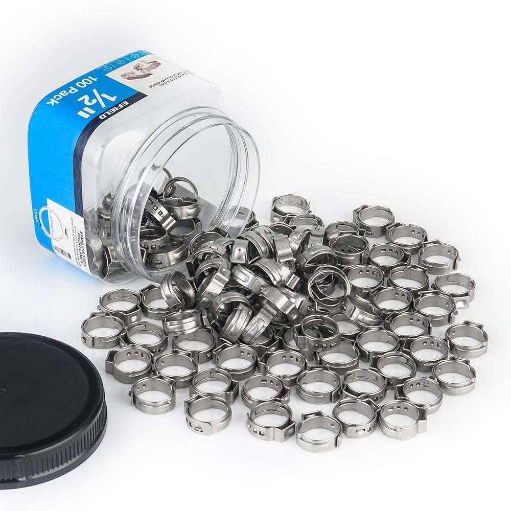 (Pack of 100) EFIELD 1/2-inch Stainless Steel Pex Cinch Clamp Rings for Pex Tubing Pipes,(CLAMP016)
