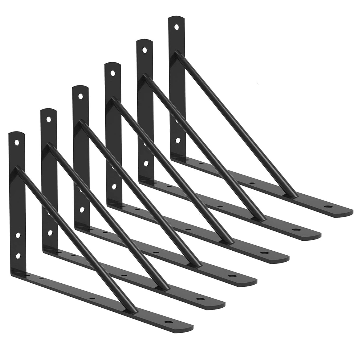 Shelf Brackets 14 Inch Heavy Duty Metal Shelf Holders, Industrial Rustic Farmhouse Iron Floating Shelf Bracket for Open Shelving, Right Angle L Brackets for Wall Mounted Shelves (6 Pack)-image-7