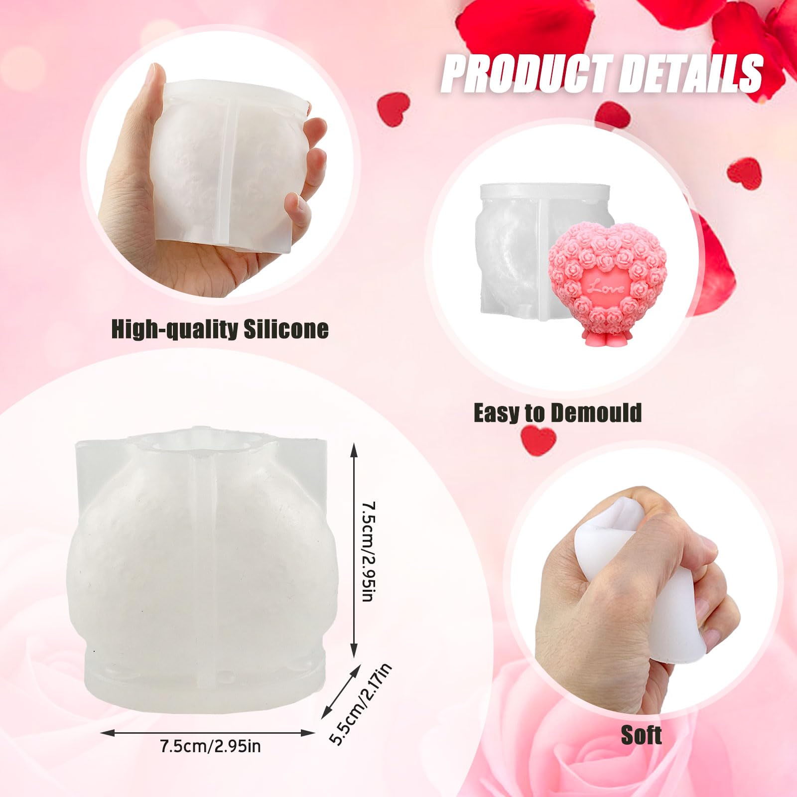 Stampo Per Candele A Forma Di Cuore In Silicone - 3D Per San Valentino | Per Candele, Sapone, Resina Fai-da-Te - Foto 4