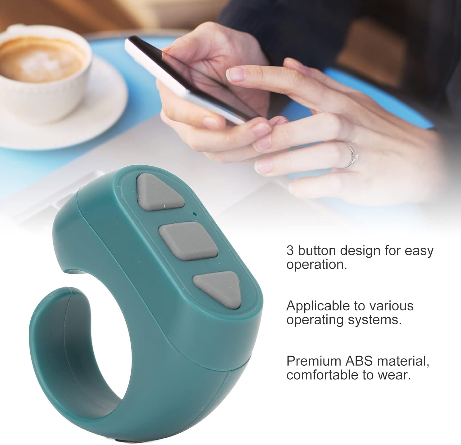 Bluetooth Remote Control App Page Turner, Remote Scrolling Ring Controller for Cell Phone Camera Remote Shutter Selfie Video Catch Up Novel Clicker, Blue