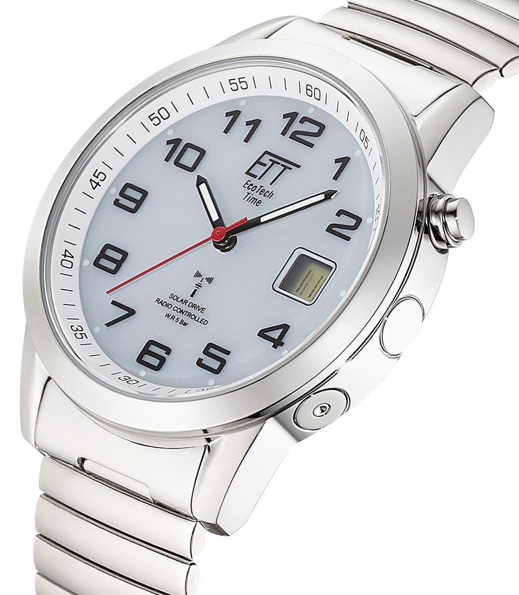 ETT Eco Tech Time Funk Solar Herren Uhr Analog mit digitalem Datum mit Edelstahl Zugband EGS-11711-12Z