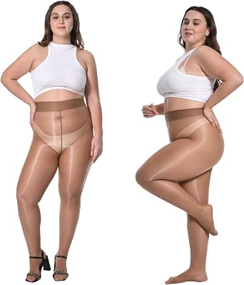 2 Pairs Womens Shiny Pantyhose Plus Size Oil Sheer Tights | Glossy Shimmer Pantyhose for Women High Waist Stockings Nylon Silky Tights