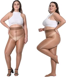 2 Pairs Women's Shiny Pantyhose Plus Size Oil Sheer Tights | Glossy Shimmer Pantyhose for Women High Waist Stockings Nylon Silky Tights