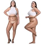 2 Pairs Women's Shiny Pantyhose Plus Size Oil Sheer Tights High Waist Shimmer Stockings