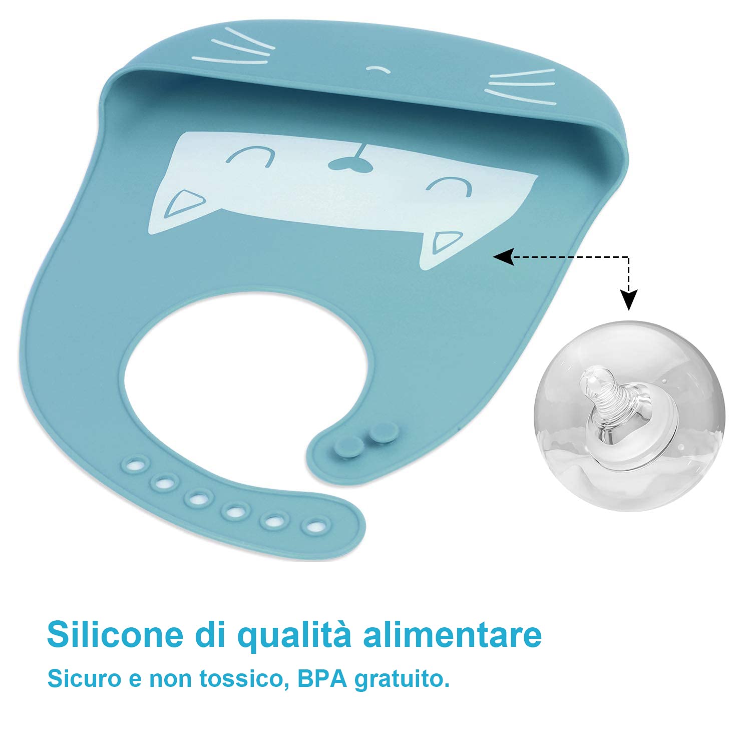 Bavaglino Silicone Impermeabile con Tasca Lavabile per Bambini 6 Mesi-6 Anni