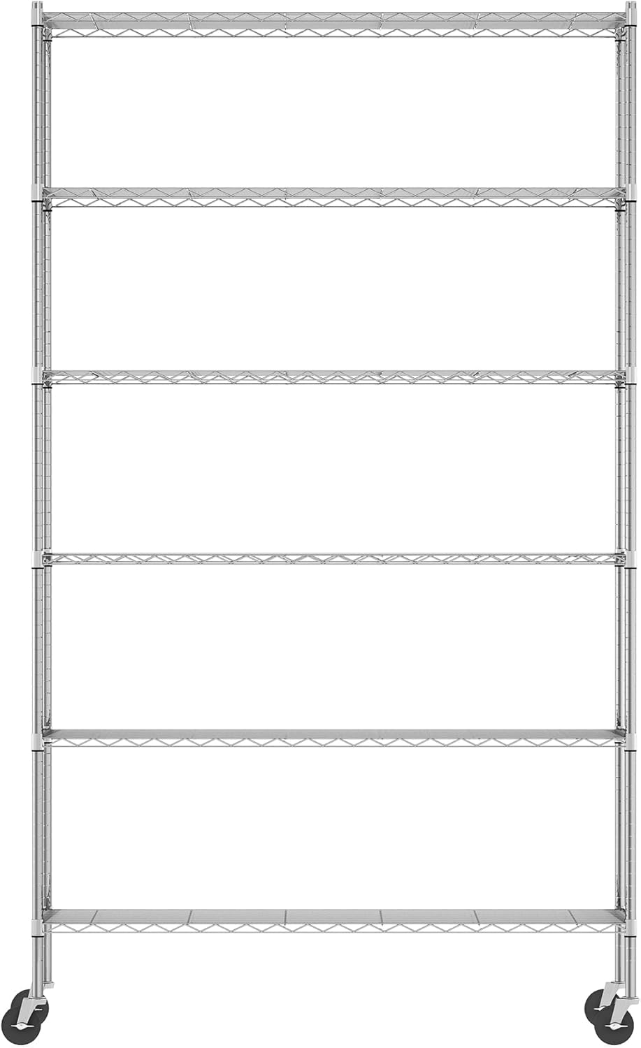 Furinno Wayar Metal Storage Shelf Rack, 6 Tiers, 48-Inch Taller, Stainless Steel