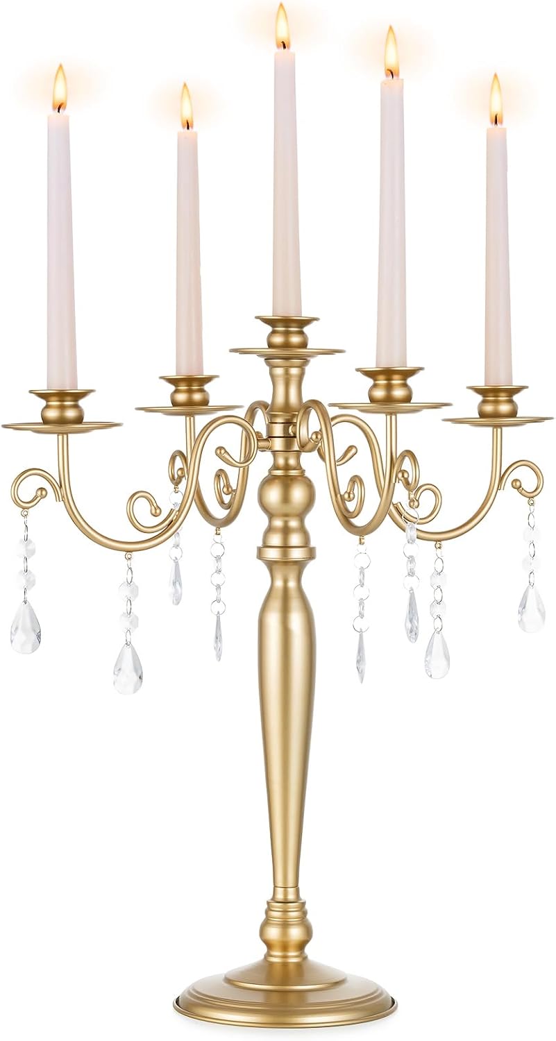 sziqiq gold candelabra candle holder: 5 arm candelabras centerpiece table decorations for wedding - vintage metal candlestick candleholders for dining table fireplace 1 pc gold