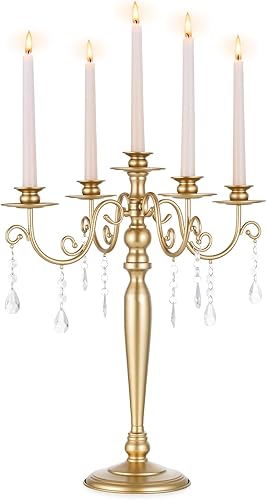 Miniatura 9 de Sziqiqi Centro de mesa de candelabro de boda: Candelabros de 5 brazos para candelabros - Juego de 2 candelabros dorados para Navidad, compromiso