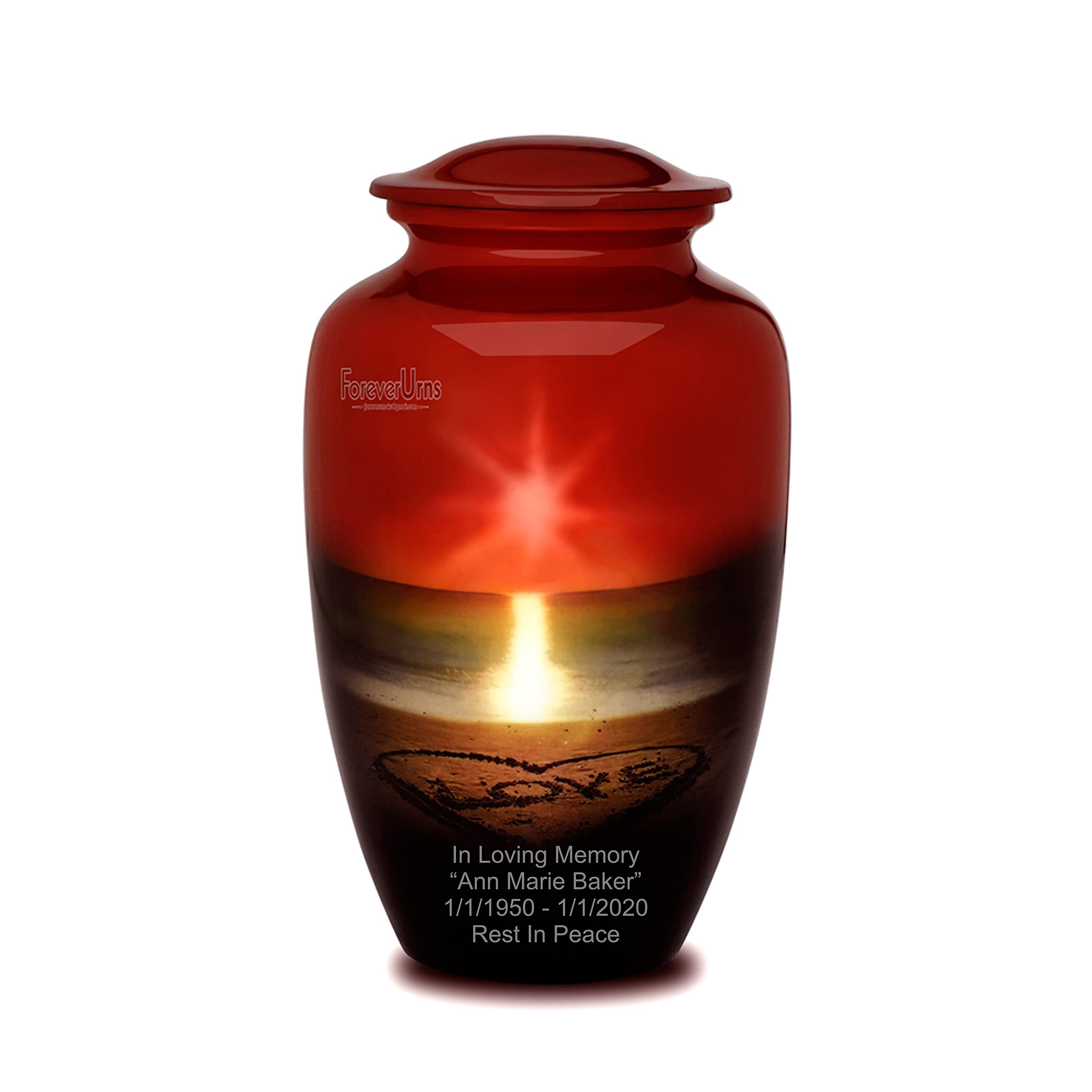 FOREVER URNS Adult Cremation Funeral CUSTOMIZED Urn with The Sunset Pictured Theme for Human Ashes of Female & Male | 200 cu in | Large | Multicolor | Completely Handcrafted with Velvet Protection Bag
