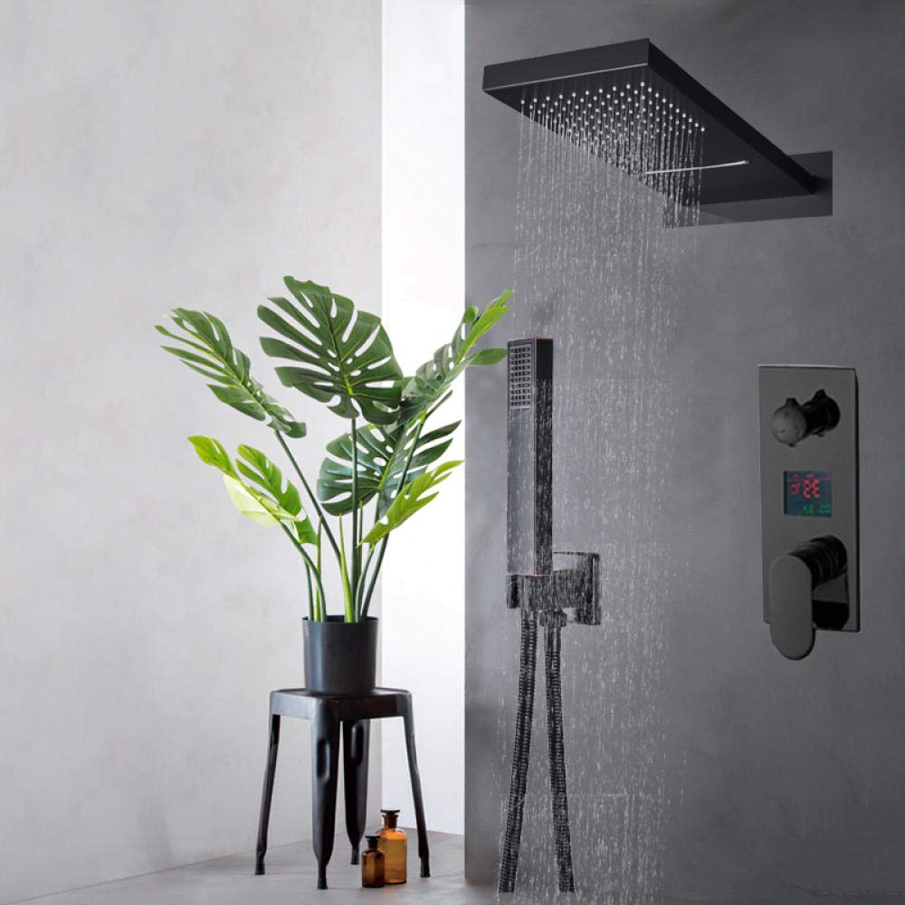 SBCGFY Bronze Digital Screen Valve Waterfall & Rainfall Shower Faucet 3 Way Mixer Valve W/Hand Shower