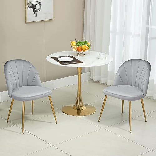 Miniatura 2 de X-VOLSPORT Juego de 2 sillas de comedor modernas de terciopelo, sillas de club tapizadas capitoné, sillas laterales sin brazos con patas doradas de