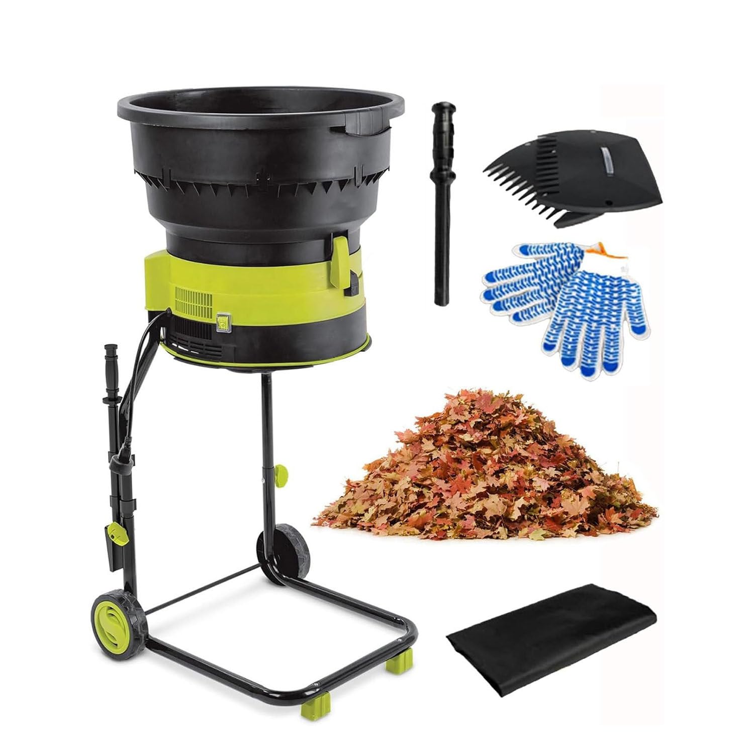 Trituradora Hojas Eléctrica Jardín, Trituradora Abono 2500 W, Trituradora Hojas Con Ruedas, Trituradora Eléctrica 8000 Rpm, Relación Trituración 17:1, Diámetro Embudo Abono 54 Cm,20mPowercord