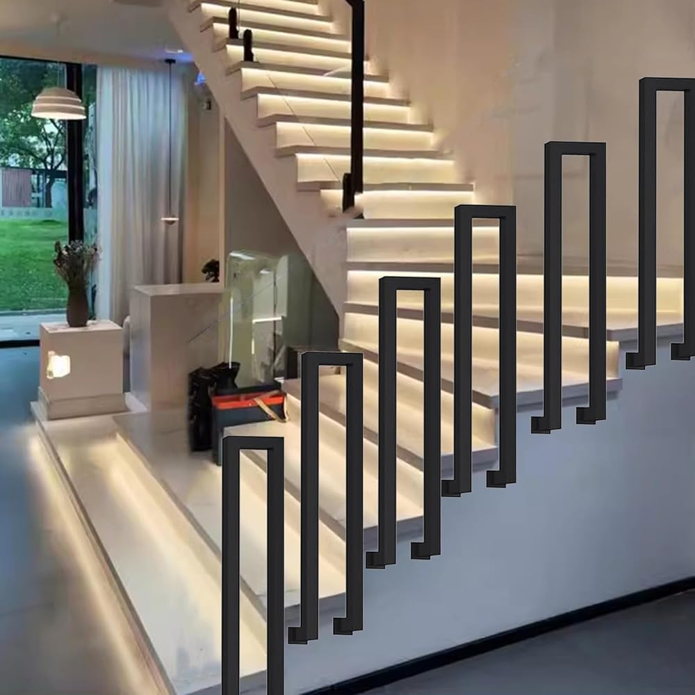 Lqsybhd Girls Black Stair Railings Indoor U Shaped Hand Rail, Matte Wrought Iron Staircase Handrails For Outdoor Steps, Garden, Loft Corridor, Safety Non-Slip Decorative Grab Bar,1Pcs(Size:2.46ft/75Cm)