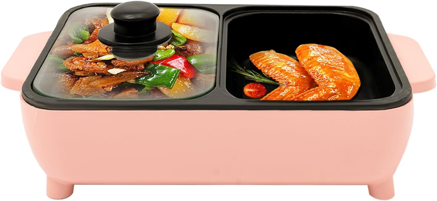 Olla Eléctrica 2 en 1 Rosa con Parrilla, 1200W, Antiadherente