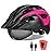 FUNWICT Adult Bike Helmet with Visor and Goggles for Men Women Mountain Road Bicycle Helmet Rechargeable Rear Light Cycling Helmet (L: 57-61 cm (22.4-24 inches), Black Pink)