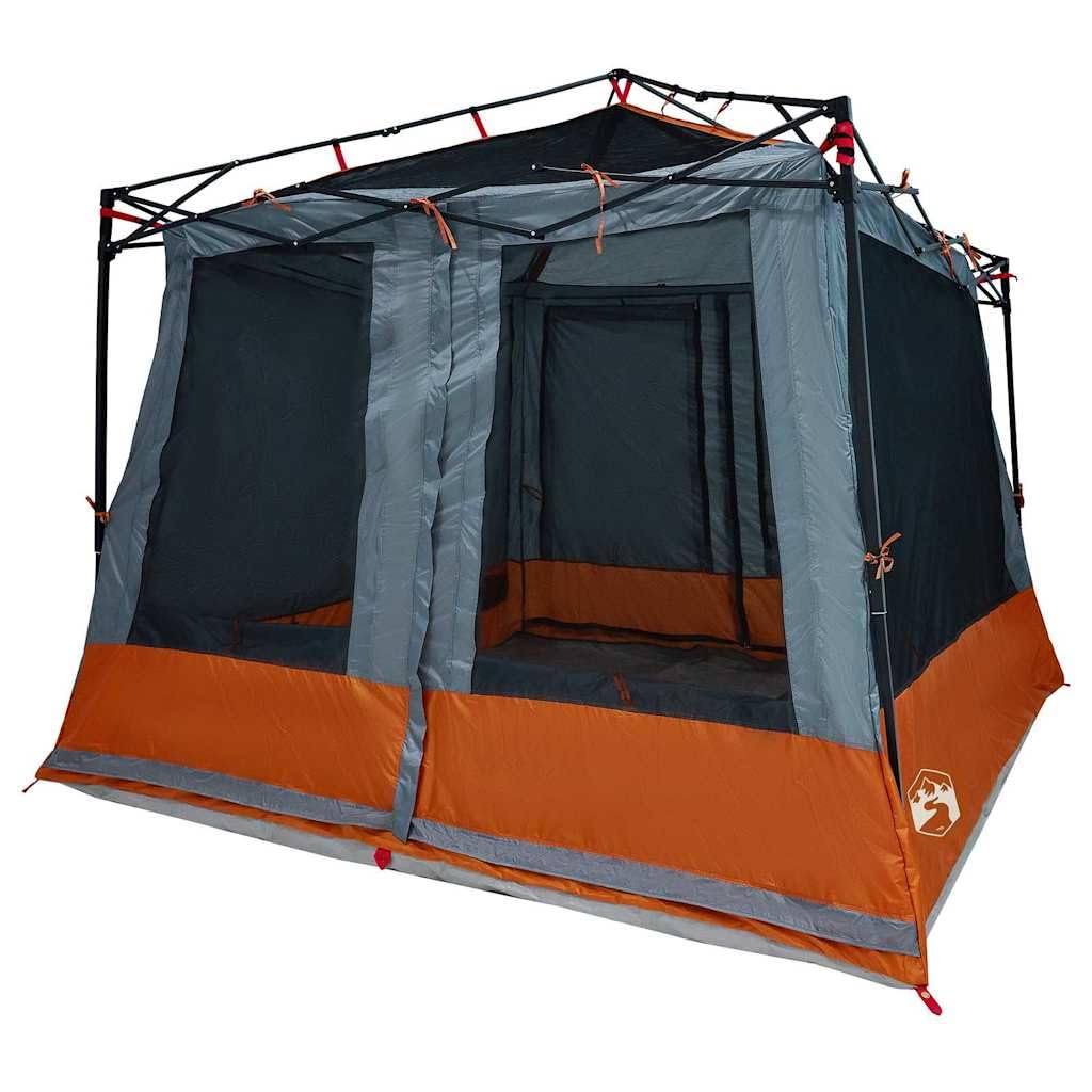 Tente de Camping 6 Personnes, Grand Abri en Taffetas pour Jardin et Terrasse, Dôme Spacieux avec 2 Portes, 6 Fenêtres, pour Le Plein Air, 291 x 291 x 240 cm, Gris et Orange