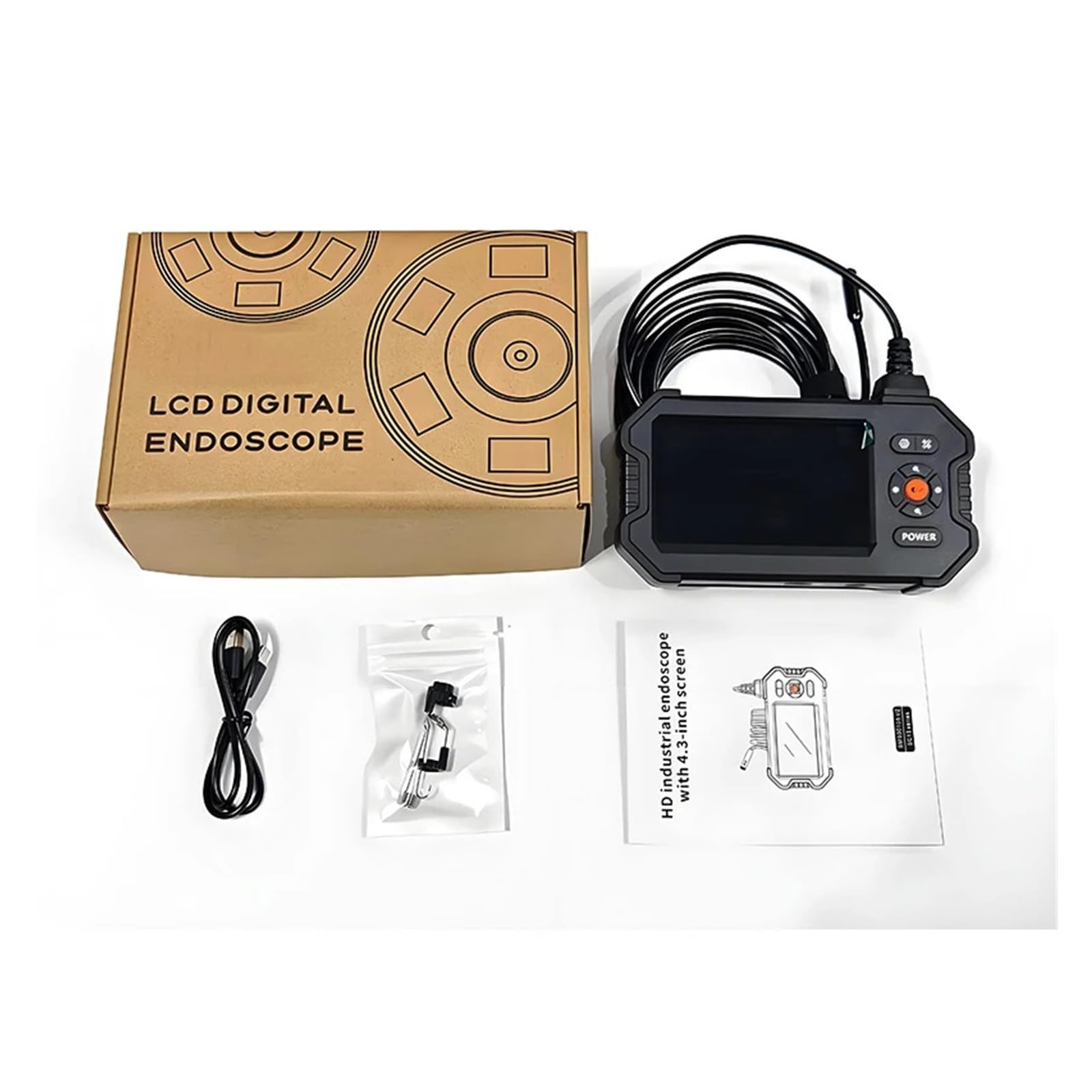 Endoskop z dwoma obiektywami 8 mm, endoskopia z 9 diodami LED z haczykiem, 4,3-calowy ekran HD 1080 P Boroskop do inspekcji rur typu c IP67 Wodoodporny Widok szerokokątny