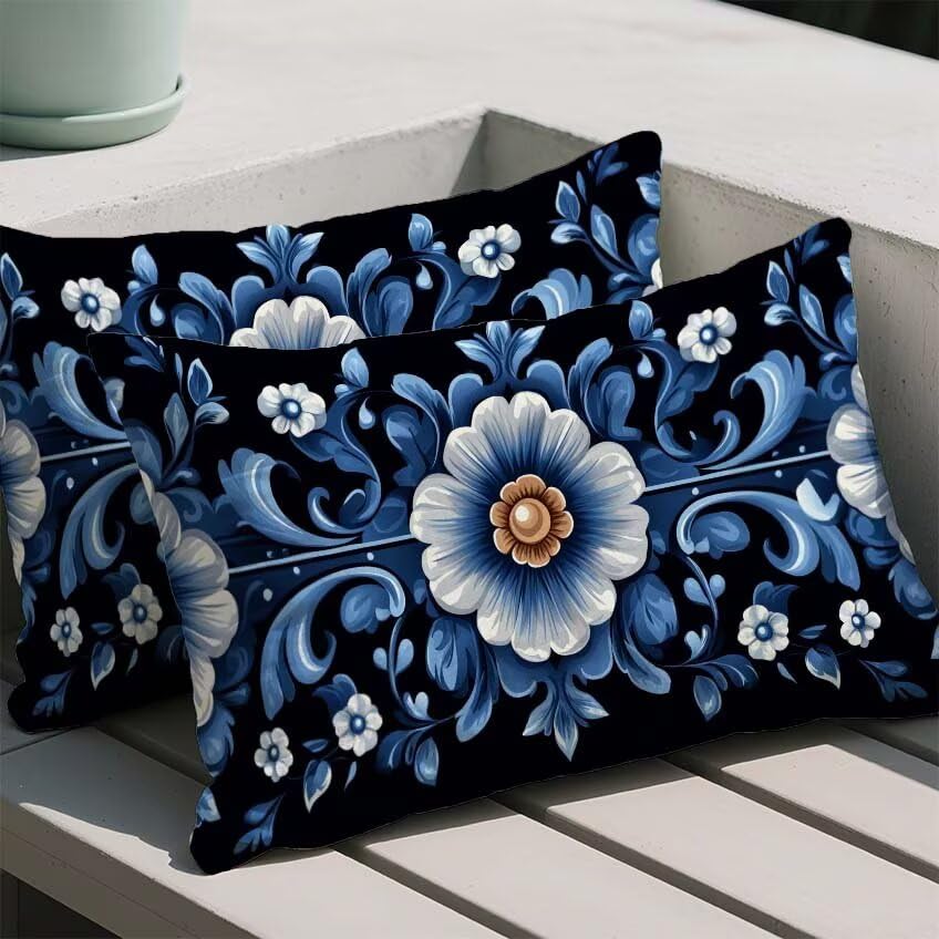 Housse de coussin bleu marine fleurie pour votre salon de jardin de automne 60x90cm - 2