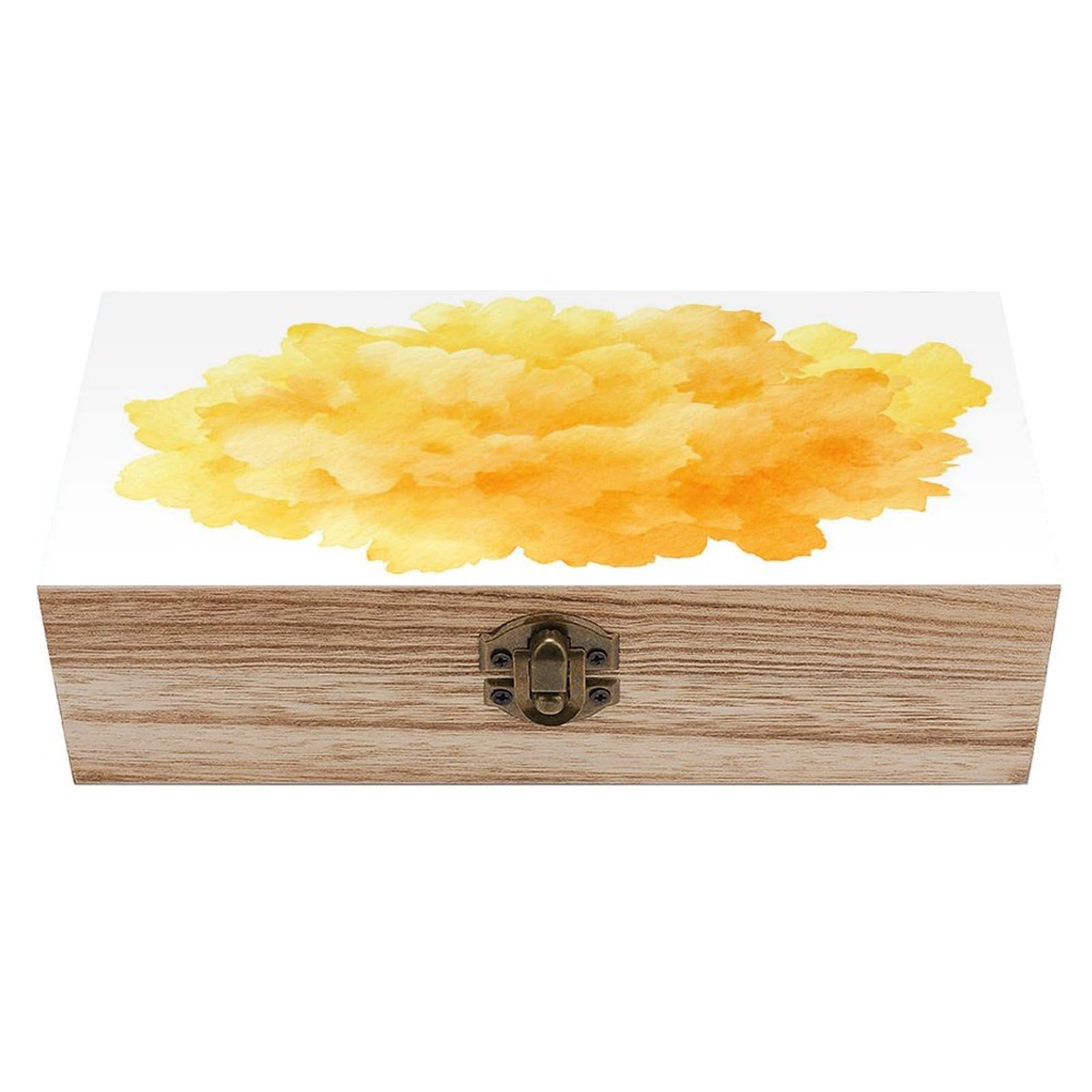 asbwuo Watercolor Pastel Yellow on White Wooden Storage Box with Hinged Lid
