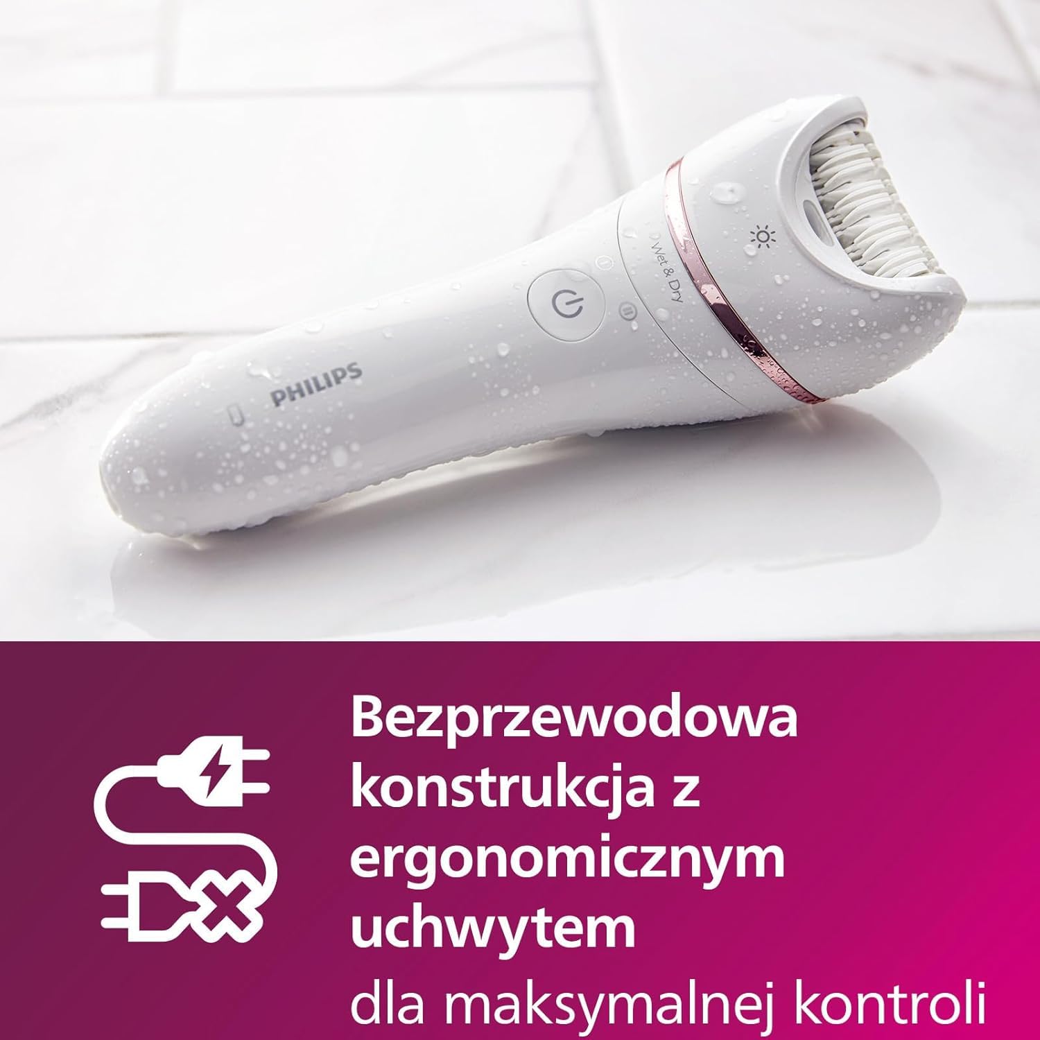 Philips Depilator z serii 8000, bezprzewodowy depilator na mokro i na sucho do nóg i ciała z 9 akcesoriami, golarką, trymerem, pilnikiem do pedicure i szczoteczką złuszczającą, model BRE740/10