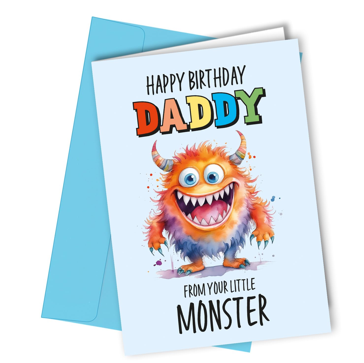 Oscar Finks Funny Birthday Card for Daddy, Blank Inside, Unique Monster Design, From Your Little Monster #1648