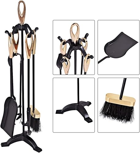 Miniatura 5 de Tangkula Juego de chimenea de 5 piezas, rústico, resistente, compacto, de hierro forjado, juego de herramientas con pedestal, herramienta de hogar,
