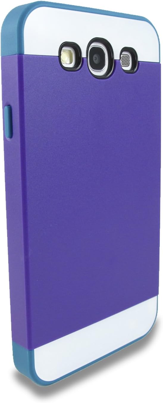 Kaleidio (TM Multi Tone Dual Layer Hybrid Skin Case Cover for Samsung Galaxy S 3 III S3 + Overbrawn Prying Tool - Retail Packaging (Purple/Teal Blue)