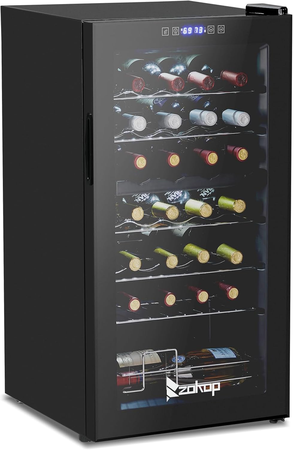 Dual Zone Wine Fridge,28 Bottle Wine Cooler Refrigerator, Freestanding Compressor Wine Chiller w/Adjustable Temperature, Compact Mini Wine Fridge with Digital Control & Removable Shelves & Glass Door