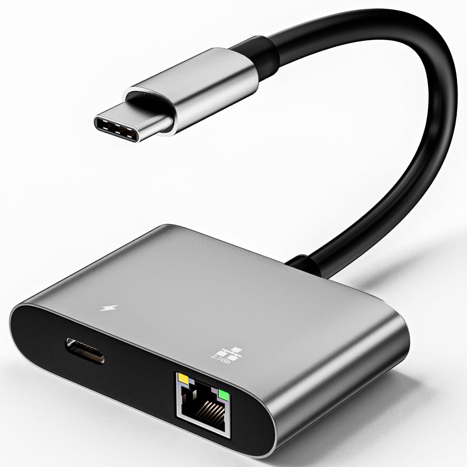 USB C to Ethernet Internet Adapter 2.5Gbps, 2-in-1 Aluminum Type C 3.1 to RJ45 LAN Network Adapter with 60W USB-C PD Charging Port for iPhone 17/16/15, iPad,Galaxy,Laptop,PC, MacBook,Switch