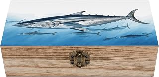Decorative Wooden Storage Chest Wood Storage Box with Lid Bluefin Tuna Thunnus Retro Wooden Box for Photos Mementos