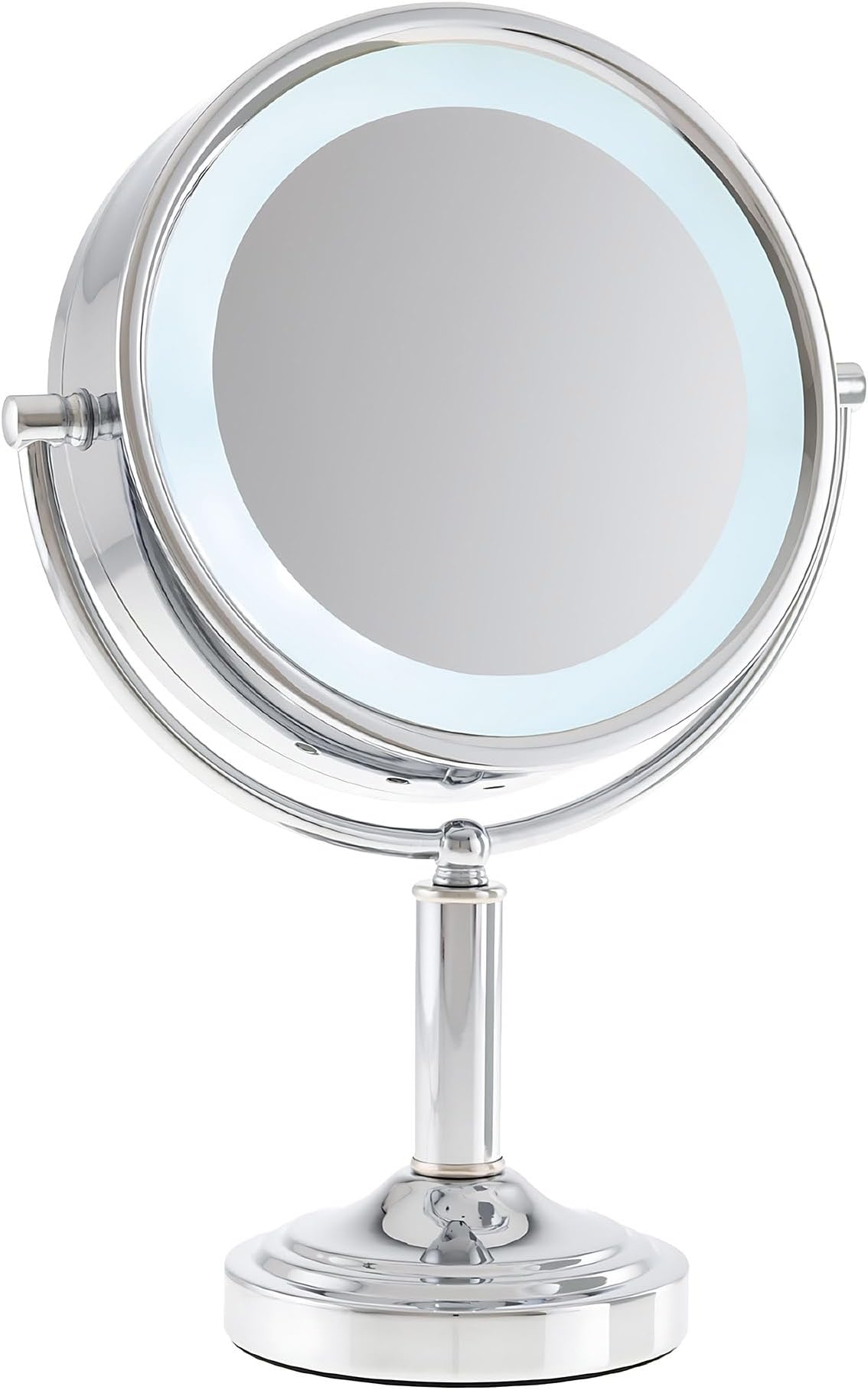 Danielle Creations Professional-Grade Double-Sided L.E.D. Vanity Mirror with Strong 15X Magnification, 360-Degree Rotation, Ultra-Vue Distortion-Free True Image Reflection, Silver Chrome Finish