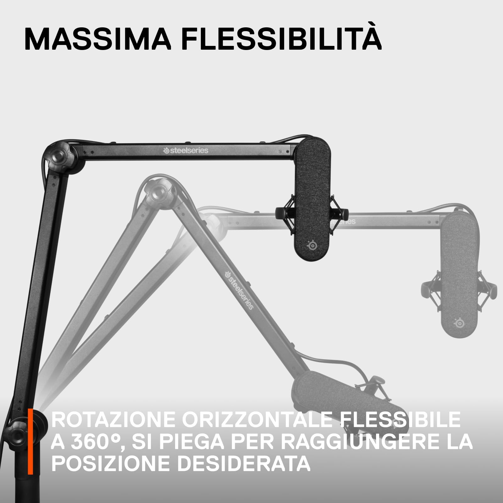 SteelSeries braccio pieghevole per microfono Alias - Per il gaming, lo streaming e il podcasting - Rotazione a 360° - Morsetto da scrivania - Design a forbice pieghevole - Adattatori da 3/8" e 5/8"