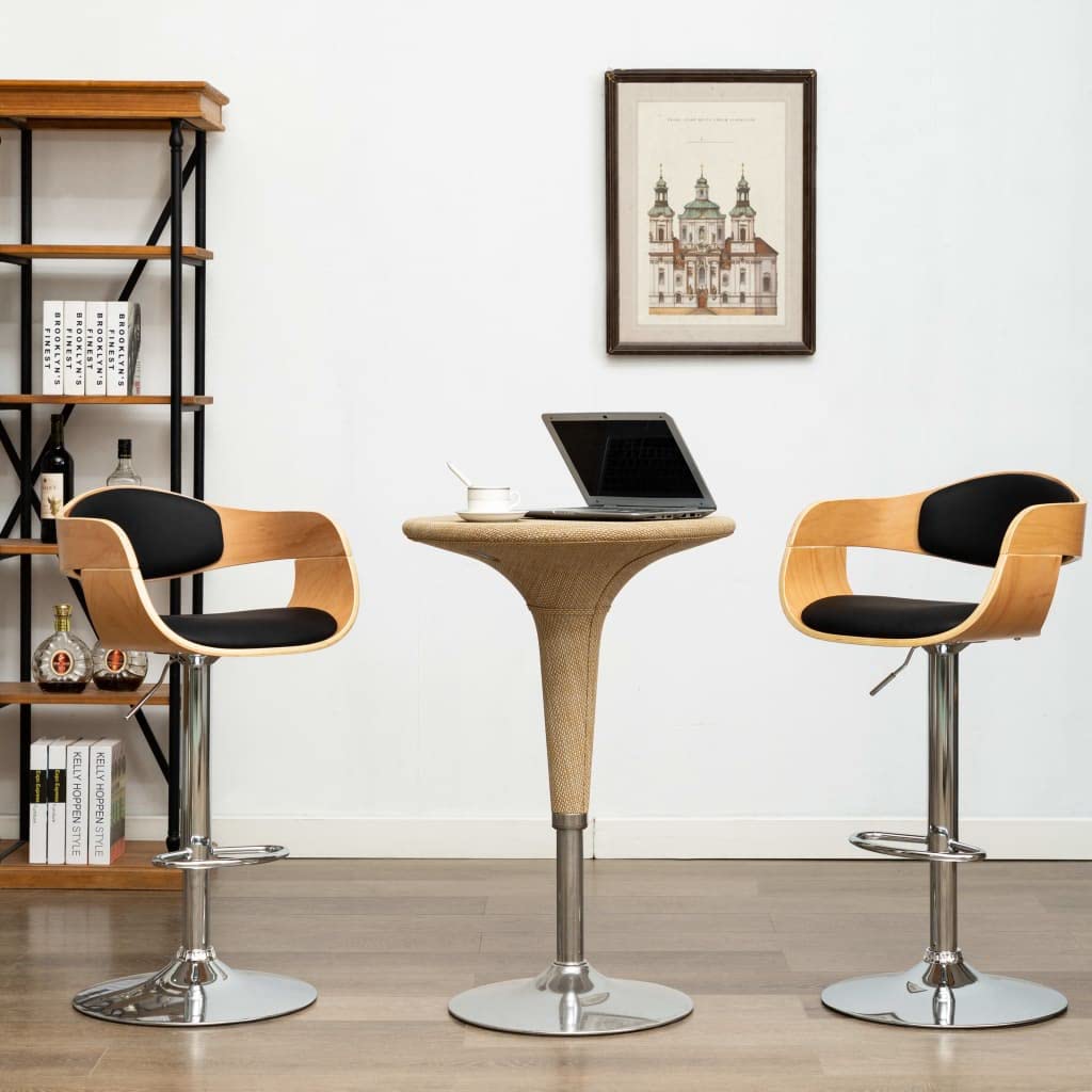 Tabouret de bar noir réglable en hauteur avec dossier ergonomique et repose-pieds