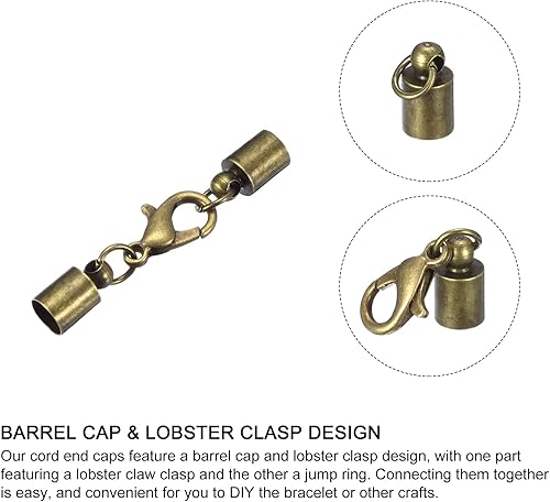 Miniatura 3 de uxcell Juego de 20 tapas de cuero de 0.197 in con cierres de pinza de langosta, terminadores de barril para hacer pulseras de cuero, tono bronce