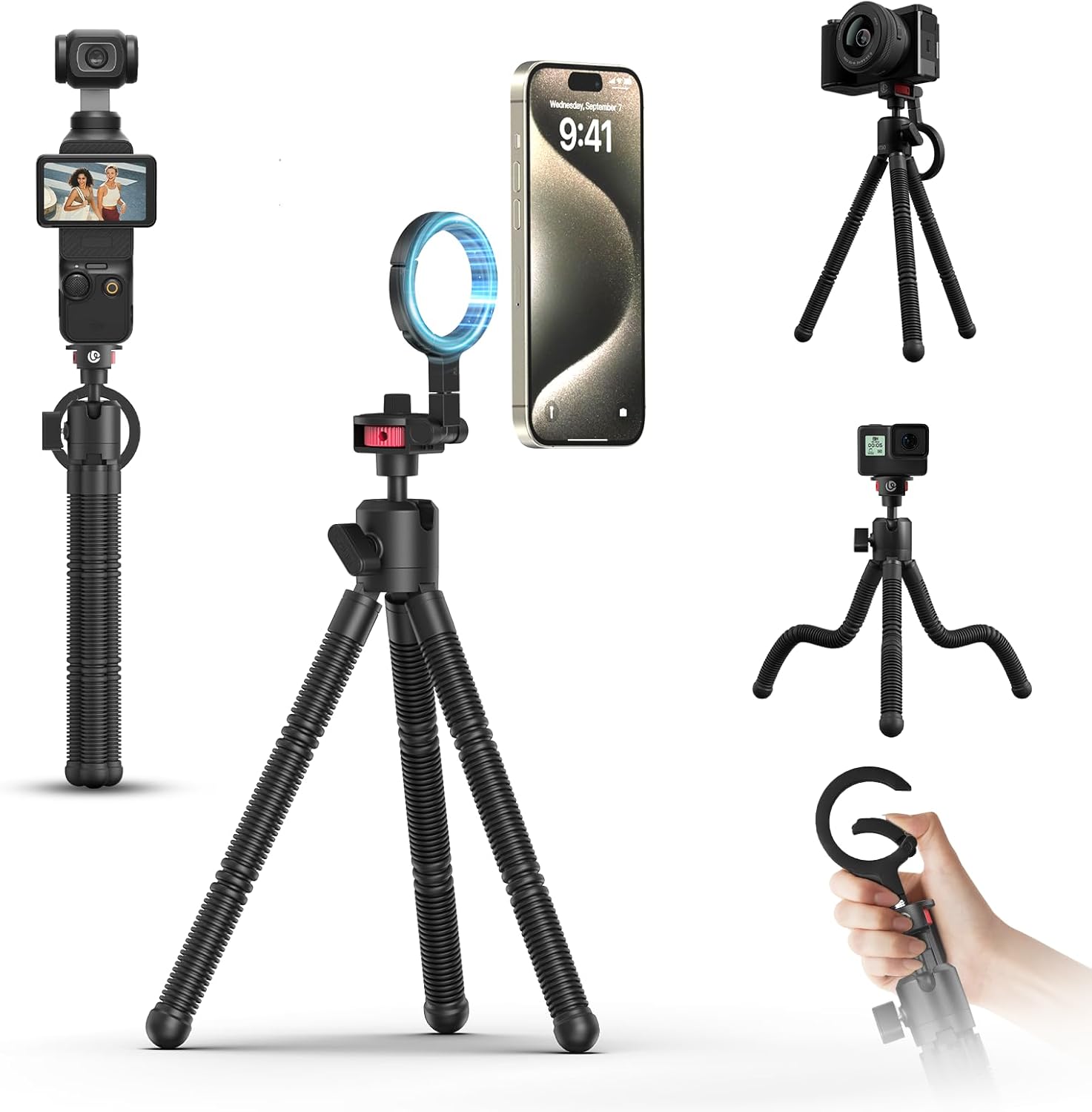 ULANZI MT30 Magnetic Flexible Tripod for iPhone 17-12 Series with 1/4" Thread, Mini Bendable Phone Holder Stand for MagSafe & Cameras, Octopus Mini Tripod Mount for Creative Shooting & Video Recording