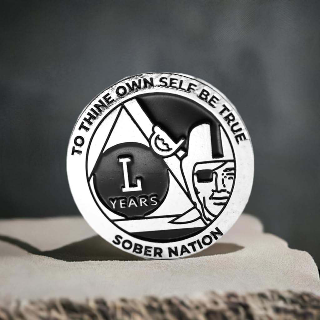 MyRecoveryStore 37 años Plata y Negro Pirata Alcoholics anónimo AA Chip con Moneda cápsula AA medallón Anual 1 – 50 años