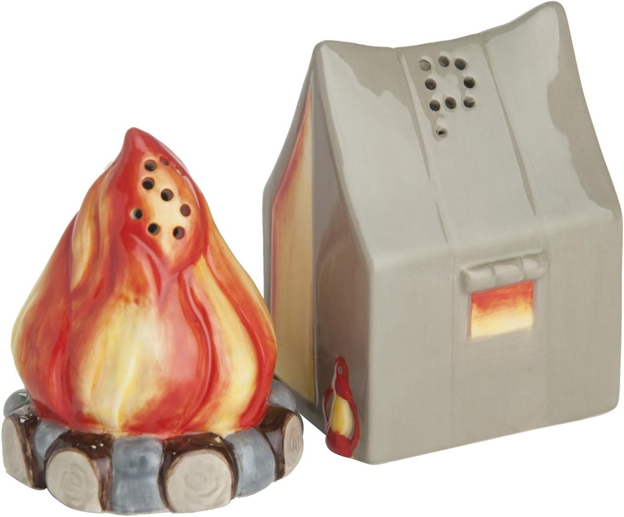 Beachcombers SS-BCS-20607 Camping Campfire Tent 2 Piece Ceramic Salt and Pepper Shaker Set