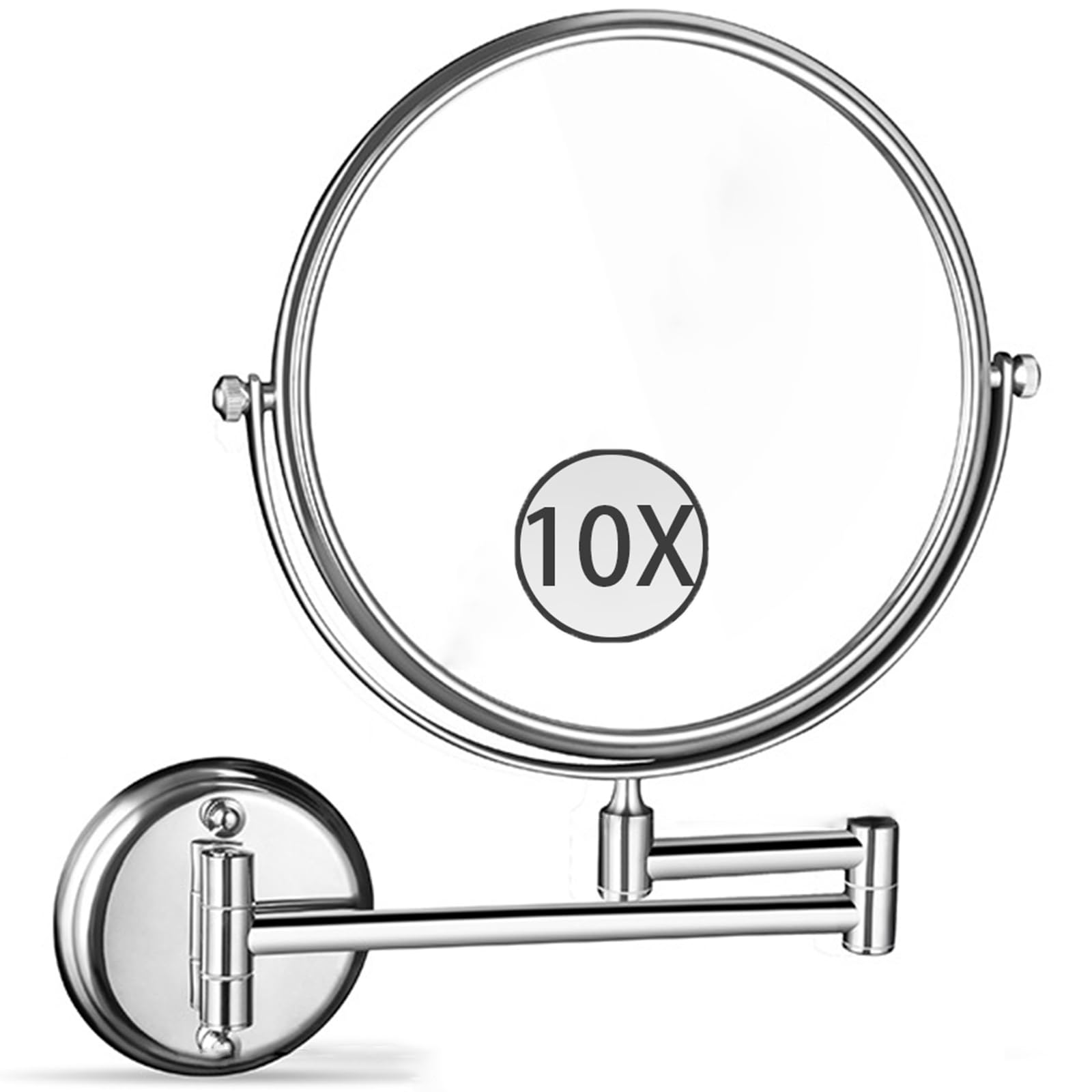 SXFSDOU 6" Wall Mounted Makeup Mirror with Magnification, Double Sided Magnifying Mirror, 360° Swivel Extendable Vanity for Bathroom,Chrome,10X
