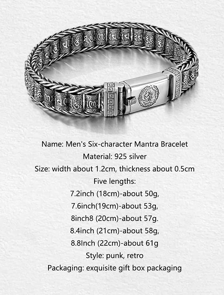 ZEDARO Men's Bracelet 925 Silver Six-character Mantra Chain Lucky