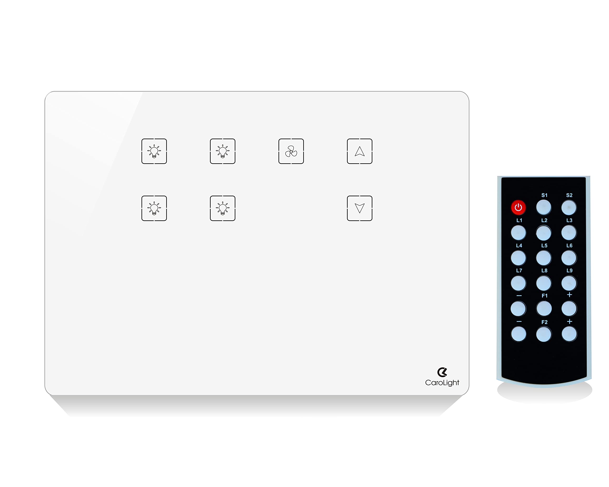 CAROLIGHT TECHNOLOGIES Remote Touch Switch Board for 4 Lights, 1 Fan, 2 Socket & 2 Switch of 12 Module Size (WHITE)