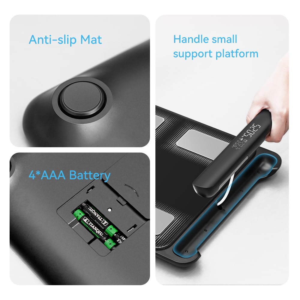 Fitdays – Balance intelligente de graisse corporelle | Technologie avancée à 8 électrodes pour IMC/plus de 20 mesures corporelles | LED couleur et haute précision | Balance de poids de salle de bain
